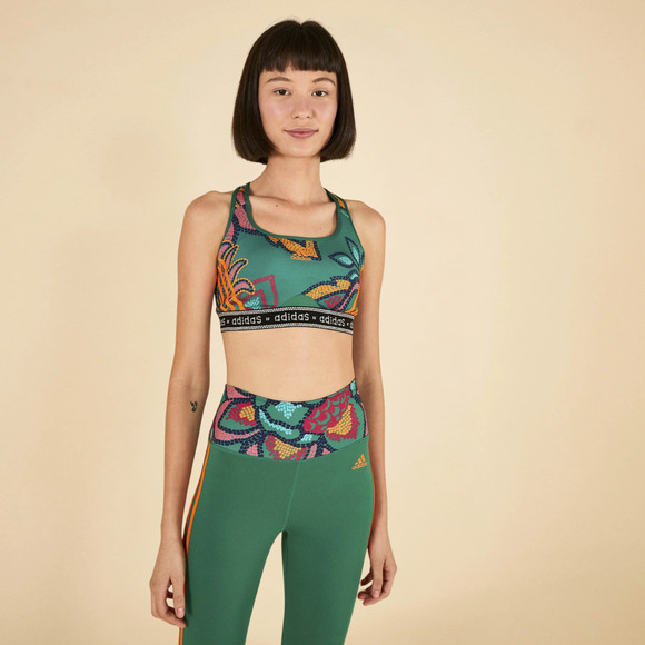 ADIDAS X FARM RIO Floral Sports Bra sz Medium Bold Green App Signal Orange NEW - Picture 8 of 9
